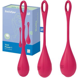 Satisfyera - Yoni Power 1 (Red) Zestaw kulek gejszy - różne wagi!, Silikonowe Czerwone