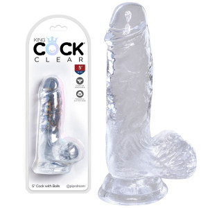 King Cock 5' Cock w Balls Realistyczne dildo z jądrami i przyssawką, Przezroczyste TPE