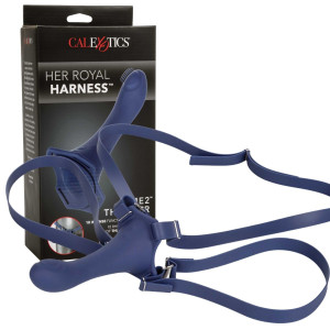 Calexotics Her Royal Harness Me2 Thumper Designerski Strap-On z wibracjami, USB Niebieski