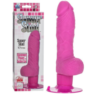 Calexotics SHOWER STUD SUPER STUD Wibrator Realistyczny z jądrami i przyssawką, Różowy TPR