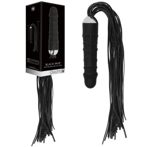 Shots Black Whip with Realistic Silicone Dildo - Realistyczne dildo z pejczem, Czarne
