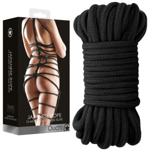 Ouch! Japanese Rope 10 Meter - Black Black Gruba lina do krępowania, Czarna BDSM