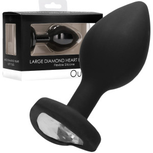 Shots Diamond Heart Butt Plug - Large - Klasyczny korek analny z diamencikiem, Czarny Silikonowy