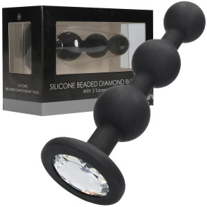 Shots Diamond Butt Plug - Progresywny koralikowy korek analny z diamencikiem, Silikono