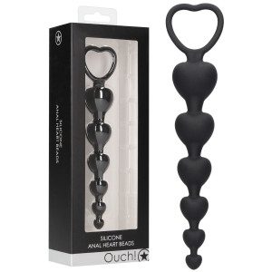 Shots Anal Heart Beads - Progresywna sonda analna z uchwytem, Czarna Silikonowa