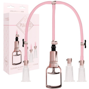 Shots Clitoral & Nipple Pump Set Medium - Ekskluzywna pompka do sutków i łechtaczki - zestaw, Różowa