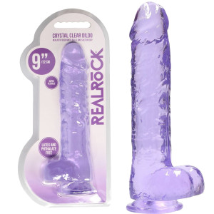 Shots 9" / 23 cm Realistic Dildo With Balls - Realistyczne dildo z jądrami i przyssawką, Fioletowe TPE