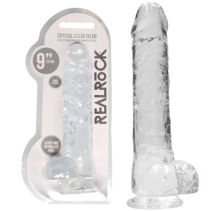 Shots 9" / 23 cm Realistic Dildo With Balls - Realistyczne dildo z jądrami i przyssawką, Przezroczyste TPE