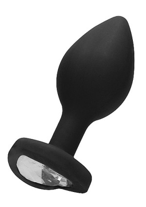 Shots Diamond Heart Butt Plug - Regular - Klasyczny korek analny z diamencikiem, Czarny Silikonowy