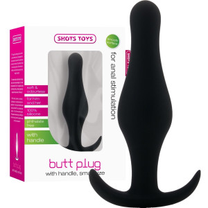 Shots Butt Plug with Handle - Small - Dyskretny korek analny, Czarny Silikonowy