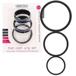 Shots Flat Cock Ring Set - Zestaw pierścieni uciskowych - 3 szt., Czarne Silikonowe