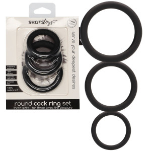Shots Round Cock Ring Set - Zestaw pierścieni uciskowych - 3 szt., Czarne Silikonowe