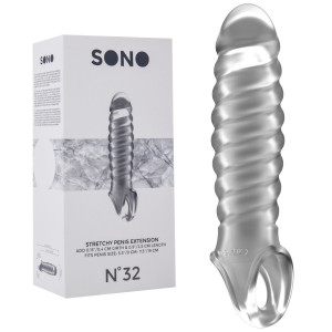 Shots No.32 - Stretchy Penis Extension - Nakładka na penisa z wypustkami i opaską, Przezroczysta