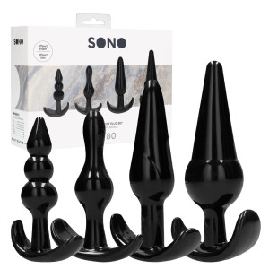 Shots NO. 80 - 4-Piece Butt Plug Set - Zestaw dyskretnych korków analnych - 4 sztuki, Czarne TPE