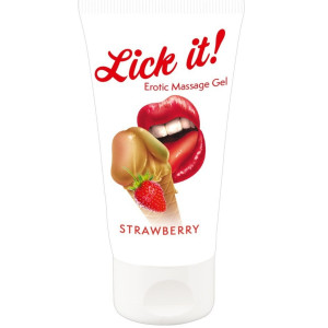 Lubrykant na bazie wody - Lick it! Strawberry 50 ml - do zabaw oralnych o smaku tryskawkowym