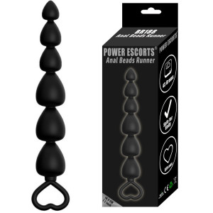 Power Escorts - Anal Beads Runner - Progresywna sonda analna z uchwytem, Czarna