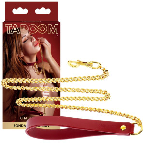 Czerwona smycz ze złotym łańcuszkiem do obroży - BDSM - Taboom