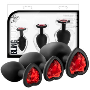 Blush LUXE BLING PLUGS TRAINING KIT RED GEMS Zestaw korków analnych z diamencikami, Czarne Silikonowe