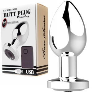 Boss Series Aluminiowy korek analny z wibracjami na pilota, USB Srebrny