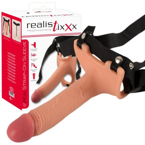 Realistixxx Strap-on Sleeve, Realistyczny z czarną uprzężą, Silikonowy