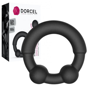 Opaska erekcyjna na penisa ze stymulującymi kulkami - STRONGER RING - Czarna - Dorcel