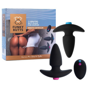 FeelzToys - FunkyButts Zestaw korków analnych na pilota - dla par, USB Czarne Silikonowe