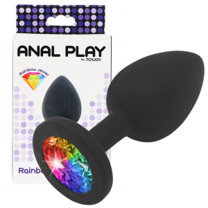 ToyJoy Rainbow Booty Jewel M Klasyczny korek analny z diamencikiem, Czarny Silikonowy