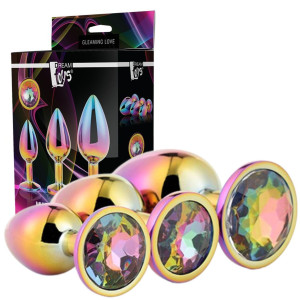 Dream Toys GLEAMING LOVE MULTICOLOUR PLUG SET Zestaw korków analnych z diamencikami, Aluminium