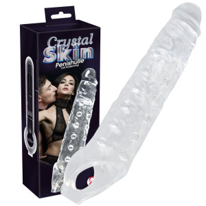 Crystal Skin Penis Sleeve Realistyczna przedłużka penisa z opaską, Przezroczysta