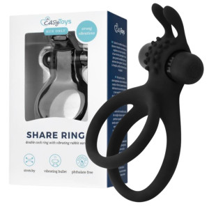 Wibrujący pierścień erekcyjny z króliczkiem i opaską na jądra, Czarny - Share Ring - Easy Toys