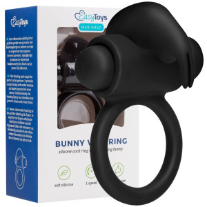 Easy Toys Bunny Vibe Ring - Wibrujący pierścień na penisa z króliczkiem, Czarny