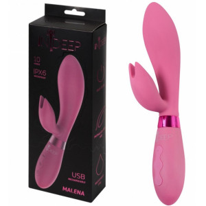 Indeep - Rechargeable Vibrator Indeep Malena Magenta- Wibrator z króliczkiem, USB Czerwony