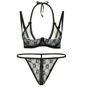 Erotyczny komplet czarny półbiustonosz i stringi model 6823 Roxana