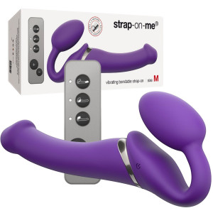 Strap-on-me VIBRATING STRAP-ON - M - PURPLE - Samonośny Strap-On z wibracjami - na pilota, USB Fioletowy