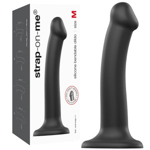 Strap-on-me SEMI-REALISTIC DUAL DENSITY BENDABLE DILDO BLACK - M - Półrealistyczne dildo z przyssawką, Silikonowe