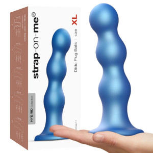 Strap-on-me DILDO PLUG BALLS METALLIC BLUE - XL - Dildo z przyssawką, Silikonowe
