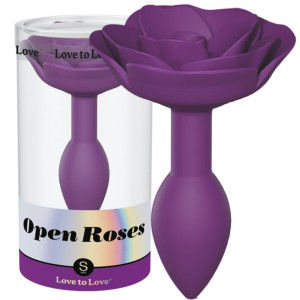 OPEN ROSES S - PURPLE RAIN - Elegancki korek analny z różą, Silikonowy