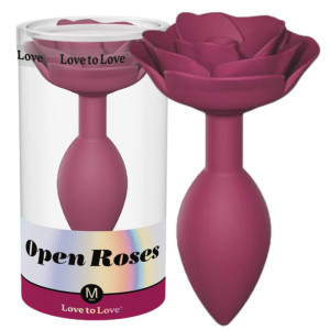 OPEN ROSES M - PLUM STAR - Elegancki korek analny z różą, Silikonowy