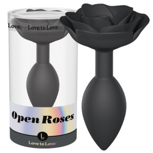 OPEN ROSES L SIZE - BLACK ONYX - Elegancki korek analny z różą, Silikonowy
