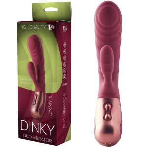 Wibrator łechtaczkowy Dinky Duo Jimmy silikonowy bordowy 19,4 cm z króliczkiem Dream Toys