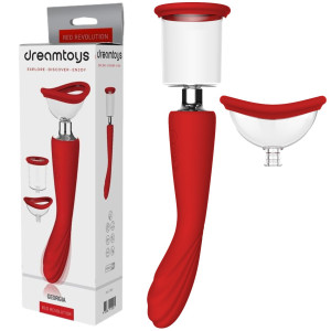 Dream Toys RED REVOLUTION GEORGIA - Wielofunkcyjny masażer z pompką do sutków i łechtaczki 2w1, USB Czerwony