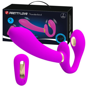 PRETTY LOVE - Thunderbird - samonośny Strap-On z wibracjami na pilota, USB Różowy