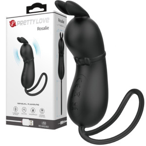 PRETTY LOVE - Rosalie - wibrujące jajeczko w kształcie króliczka, Czarne USB