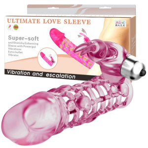 BAILE - ULTIMATELOVE SLEEVE, 10 vibration functions - Nakładka na penisa z wibrującym króliczkiem, Różowa