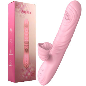 Boss Series Angelia - Wibrator z króliczkiem z funkcją pchania i podgrzewania, USB