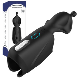 Boss Series Male penis - Masturbator z masażerem jąder, USB Czarny