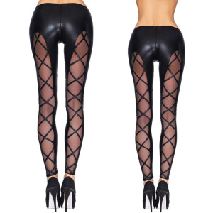 Legginsy czarne z wetlooku z wstawką tiulową Camiri