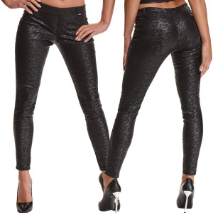 Legginsy czarne z elastycznego materiału  w kwiaty BRCONSTANZA001