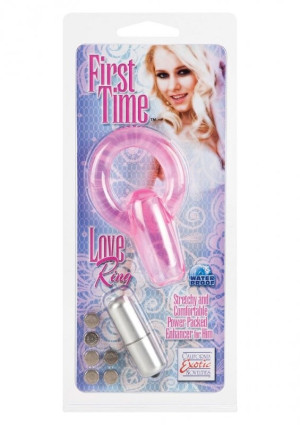FIRST TIME LOVE RING PINK Klasyczny - Wibrujący pierścień erekcyjny