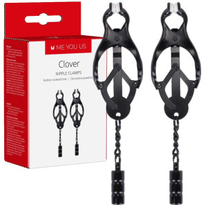 Me You Us Clover Nipple Clamp Black - Eleganckie zaciski na sutki, Czarne Stalowe